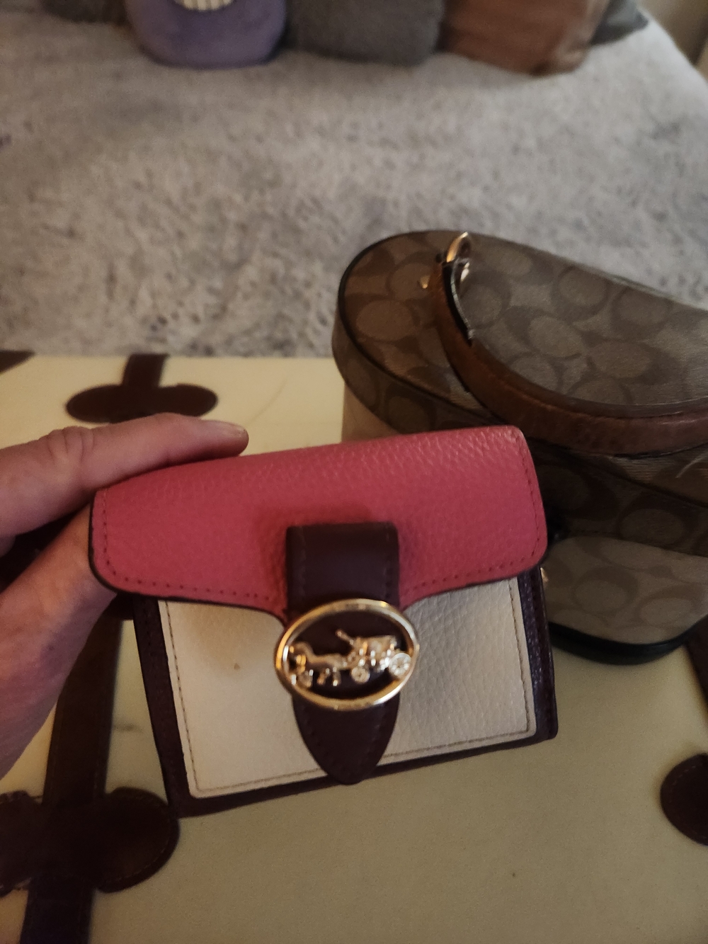 Coach Colorblock Small Wallet - Pink, Cream & Brown